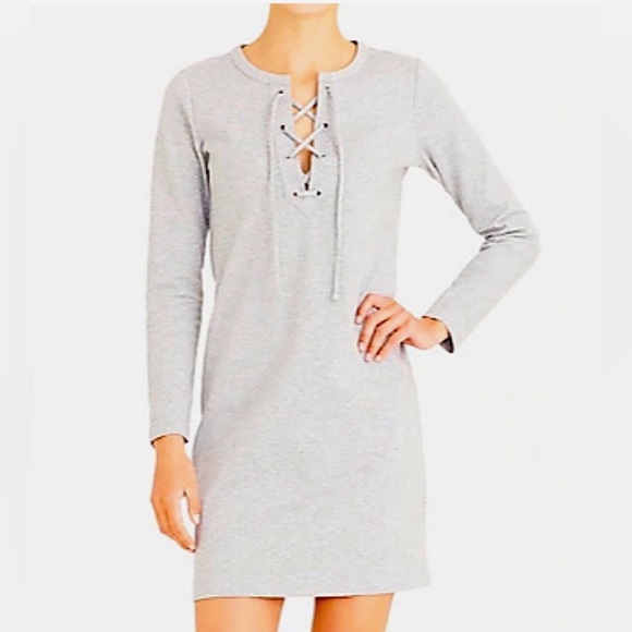 SOLD ELSEWHERE ❤️ Free People Gray Casual Pull Over Lace Up Sweater Dress - Picture 4 of 4